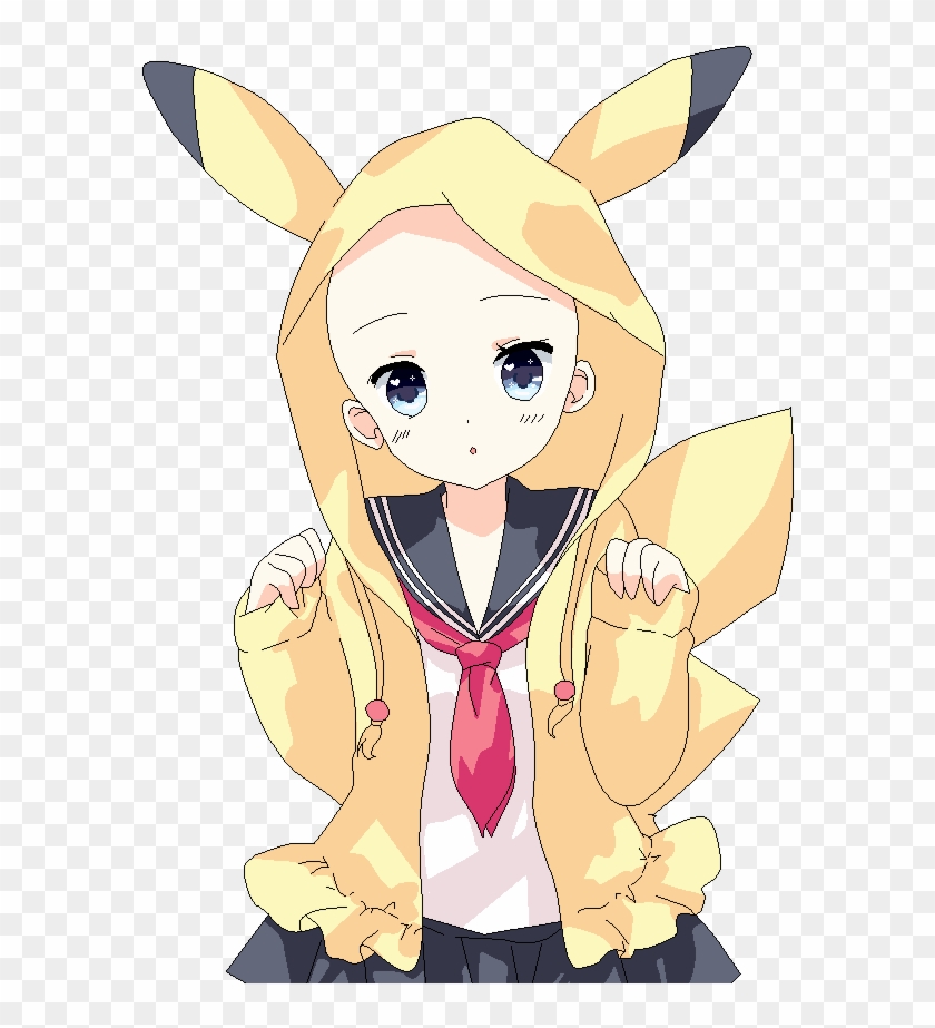 Cute Anime Girl In Pikachu Hoodie gambar ke 6