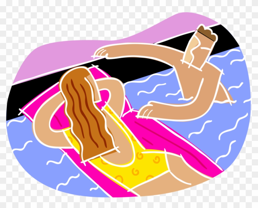 Vector Illustration Of Swimmer Floating On Inflatable - Swimming Pool Clip Art #343630