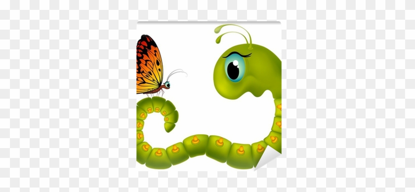 Fototapet Cartoony Caterpillar Ser På En Sommerfugl - Lagarta E Borboleta Desenho #343684