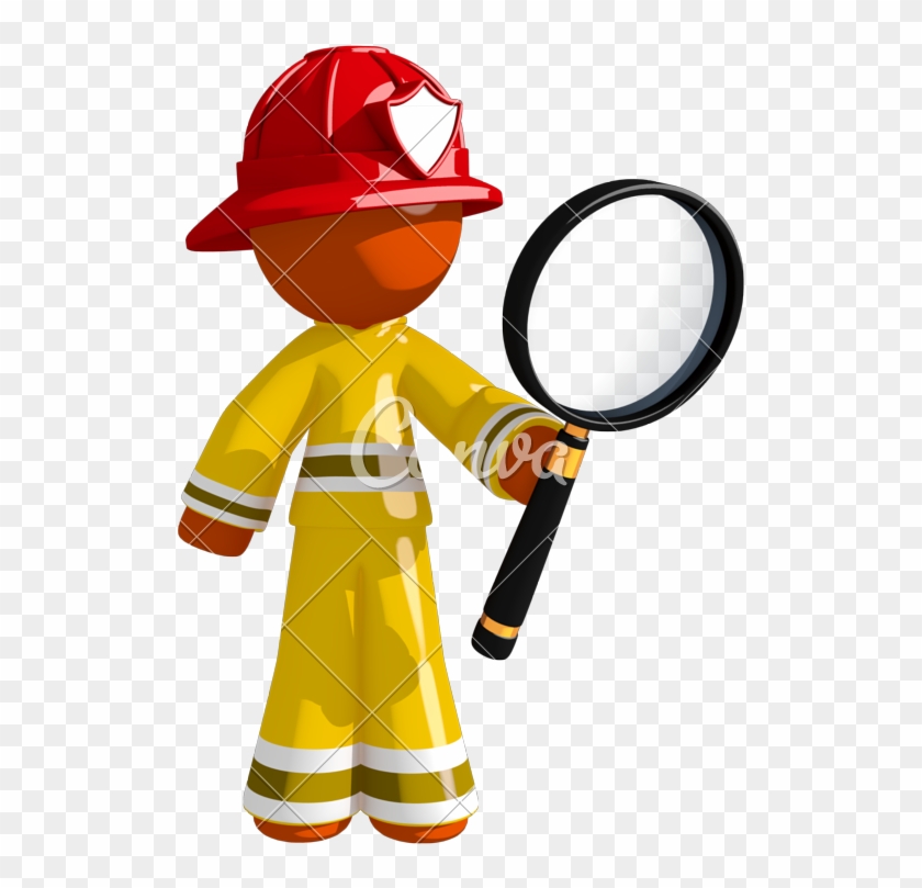 Orange Man Firefighter Looking Through Magnifying Glass - Magnifying Glass #344108