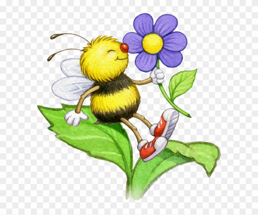 Bee Smelling A Flower - Butterfly And Bee Clipart #344611