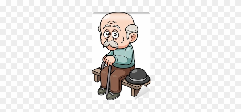 Illustration Of Cartoon Old Man Sitting Bench Wall - Cartoon Of Old Man #346011