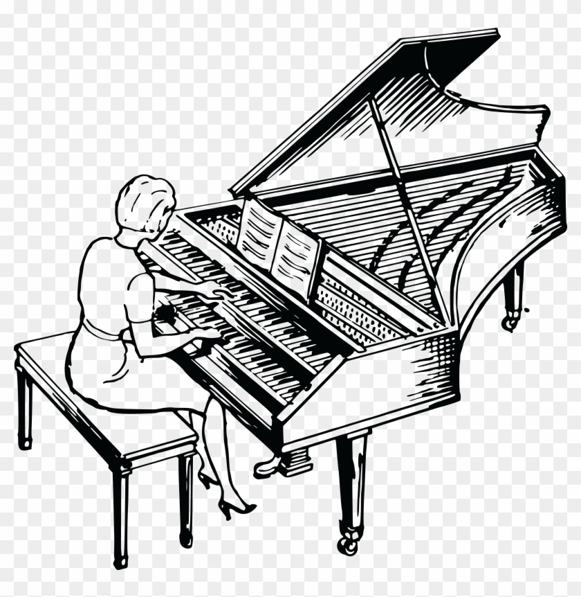 Free Clipart Of A Woman Playing A Piano - Harpsichord Black And White #346398
