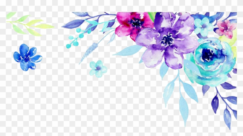 Ftestickers Flowers Floral Watercolor Corner Edging - Blue And Purple Watercolor Flower Vintage #347269