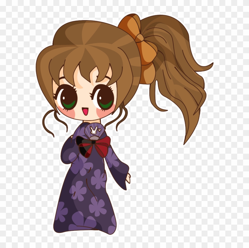 Anime - Japan Cartoon In Kimono Png #347420