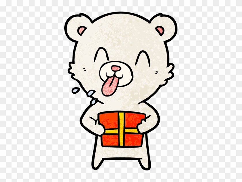Rude Cartoon Polar Bear Sticking Out Tongue With Present - Sıkılmış Çizgi Film Karakterleri #348322