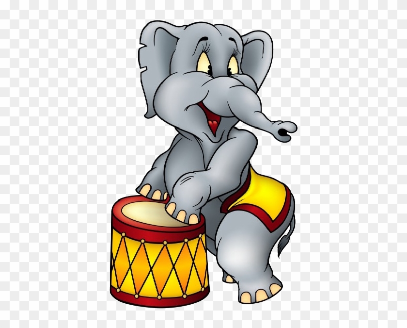 Funny Circus Elephant Playing Drum - Cartoon Circus Elephant #348337