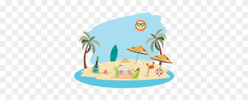 Summer Beach With Summer Elements Illustration, Summer, - Vector Graphics #348790
