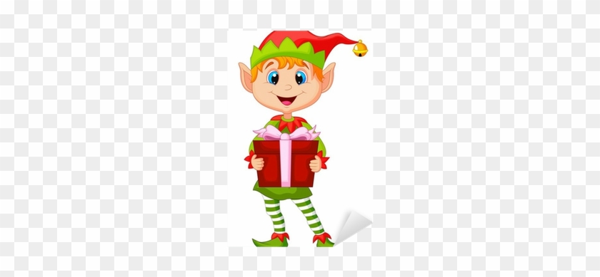 Vinilo Pixerstick Cute Elfo De Navidad Con Un Regalo - Cartoon Elf #348871
