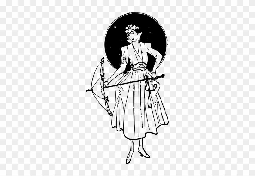 Lady Walking With Umbrella Vector Graphics - Posh Clipart #349668