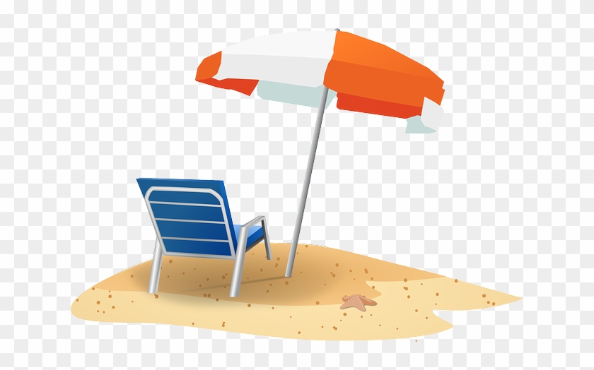 Bathing Beach Ocean Sun Sunny Travel Umbre - Beach Chair And Umbrella Clipart #350026