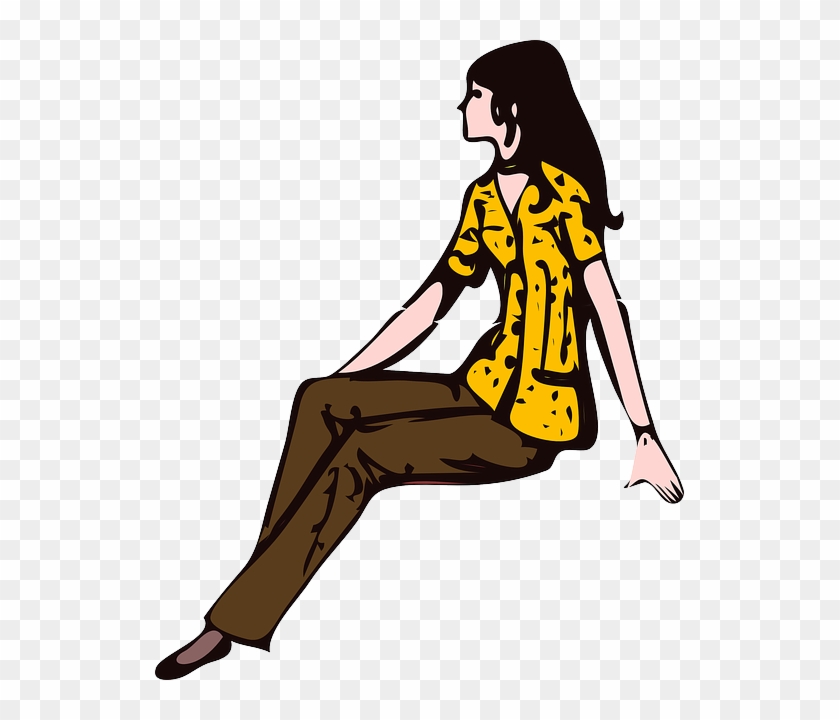 Woman, Girl, Shirt, Sitting, Pants - Girl Sitting Clipart #350159