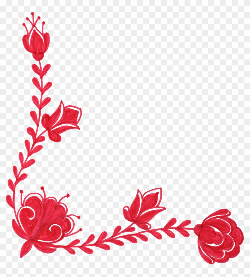 6 Red Flower Corner Ornament - Red Flower Ornament Png #350212