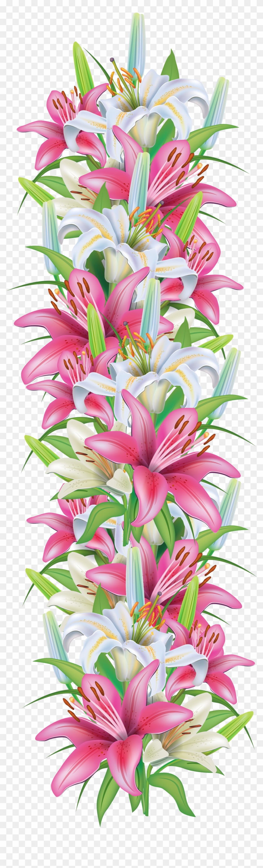 Pink And White Lilies Decoration Border Png Clipart - Bansuansukdee Paper For Decoupage Vintage Style And #351237