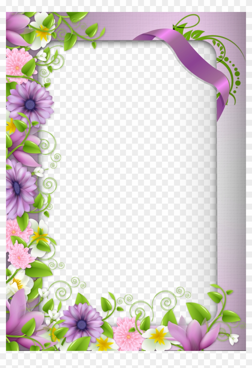 Transparent Png Photo Frame With Purple Flowers - Borders And Frames Flowers #351282