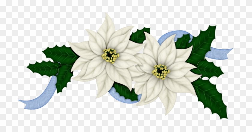 Flowers Of Christmas In Blue Clip Art - Happy Holidays- Christmas, Holiday, Poinsettia Card #351501