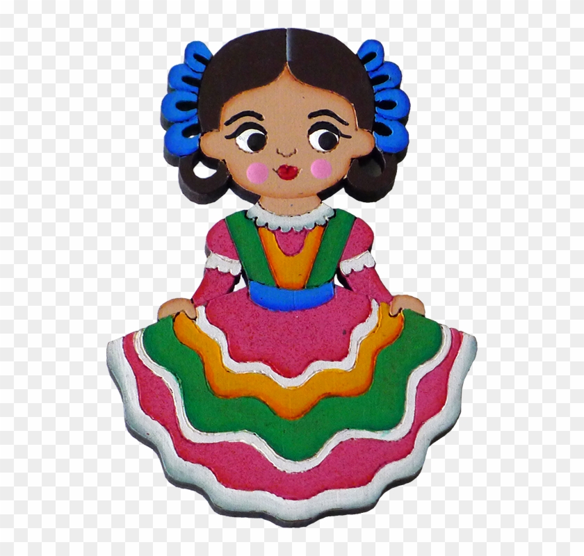 "tapatia" Traditional Dress Magnet, Wooden - Cartoon Mexican Dress #351640