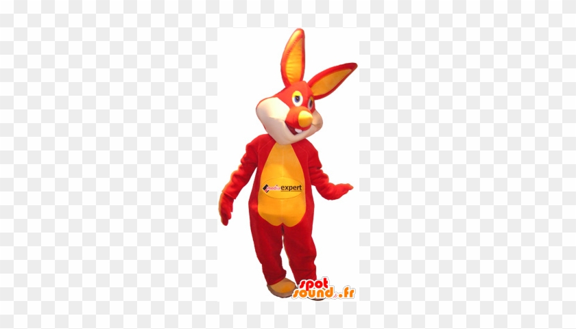 Red And Yellow Rabbit Mascot With Colorful Eyes - Red #351707