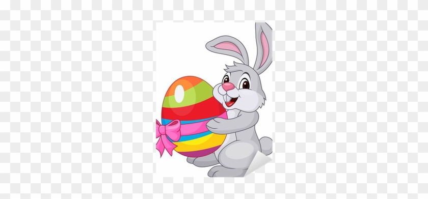 Cute Rabbit Carftoon Holding Easter Egg Sticker • Pixers® - Bunny With Easter Eggs #351753