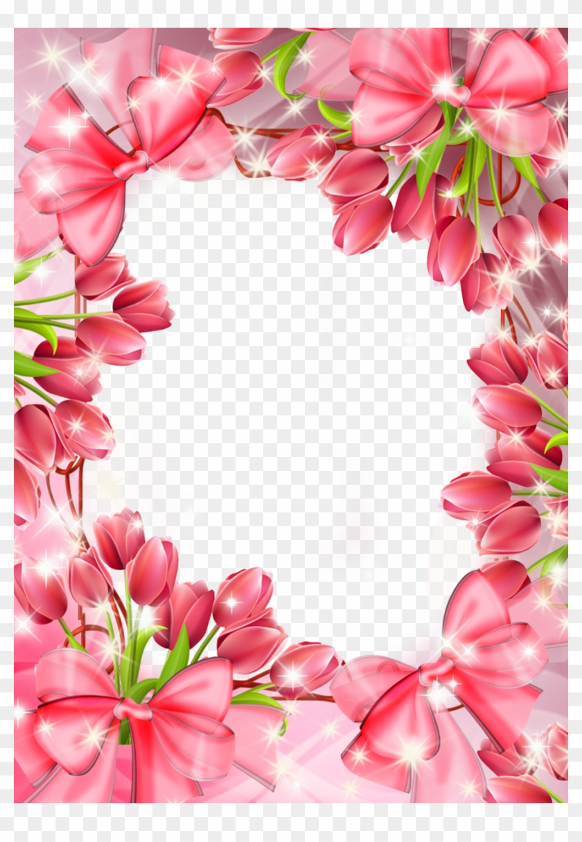 Beautiful Transparent Png Frame With Red Tulips - Beautiful Pink Borders And Frames #352216