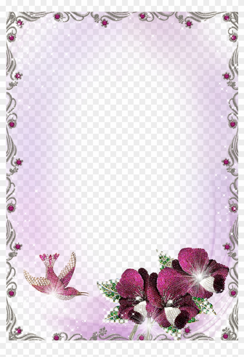 Large Silver And Purple Transparent Frame With Flowers - Flower Hearts Border Transparent #352217