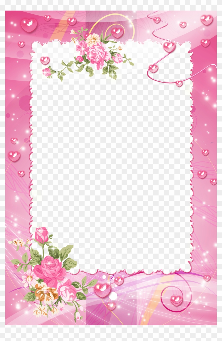 Pink Png Photo Frame With Roses - Pink Flower Frame Png #352234