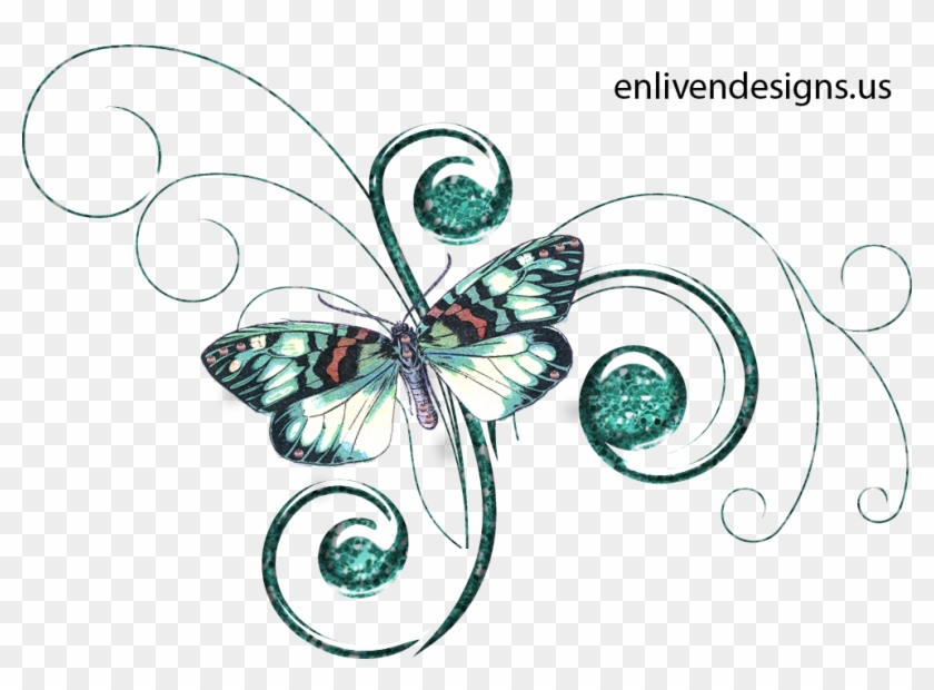Teal Butterfly Glitt - Transparent Scrapbook Embellishment #352404