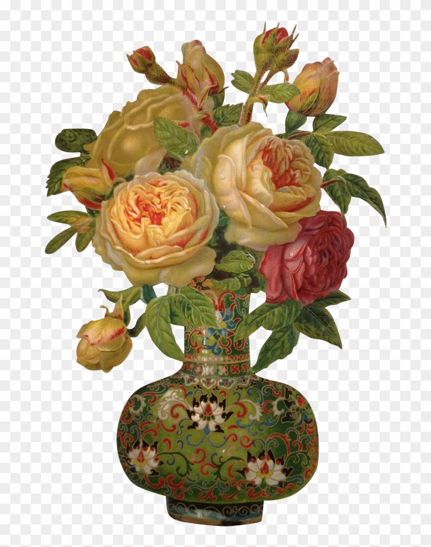 Large Victorian Scrap Fabulous Die Cut Asian Inspired - Victorian Vases With Roses #352463