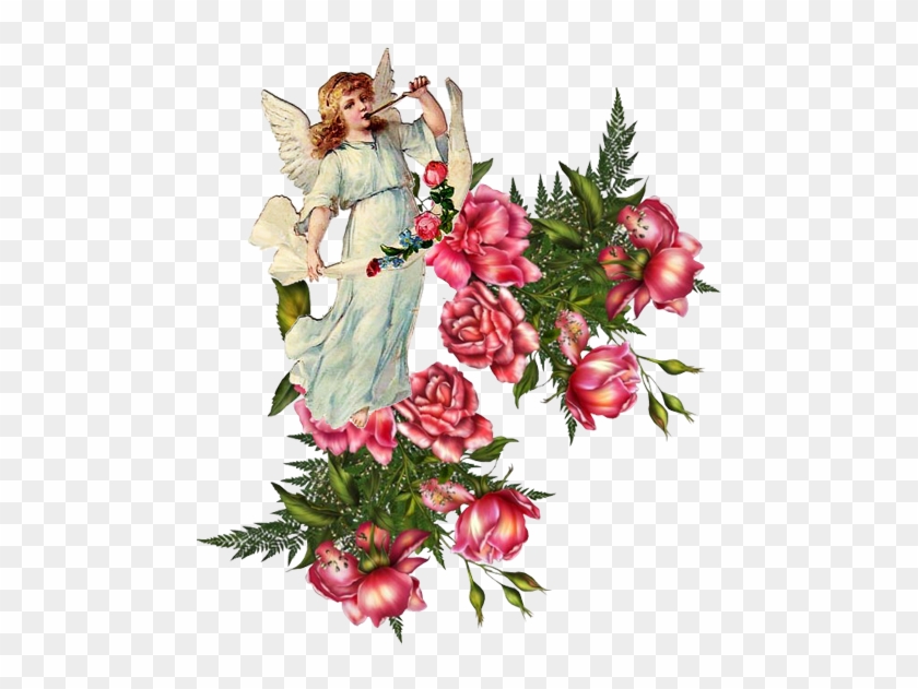 Victorian Die Cut - Angels With Flower Png #352465