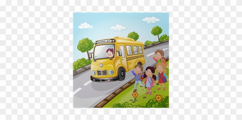 Illustration Of Kids And School Bus In Nature Poster - School Bus Picnic #352800