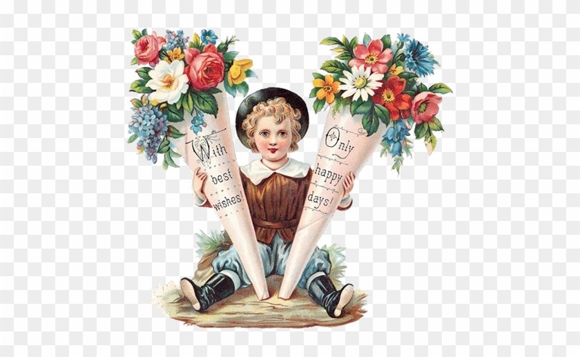 Flower Ephemera, Boy With Tussie Mussies - Vintage Mothers Day Cards #352979