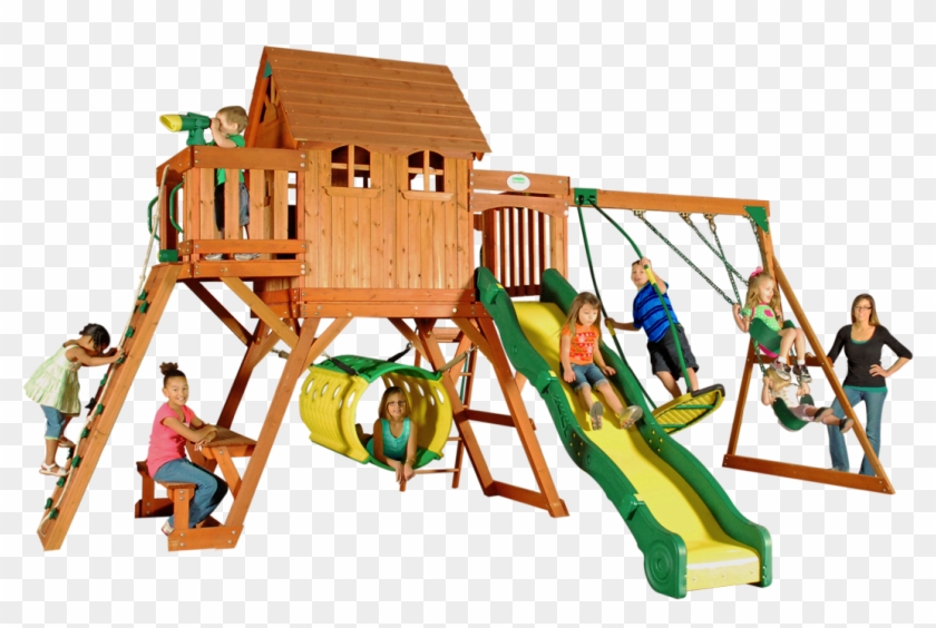 Oxford Swingset With Raised Clubhouse, Multiple Decks, - Kids Club House Window #353249