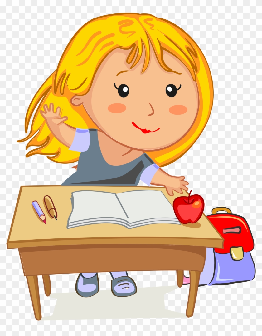 Clip Art Illustration Of A Beautiful Girl Blowing A - Cartoon Girl Sitting At A Desk #353369