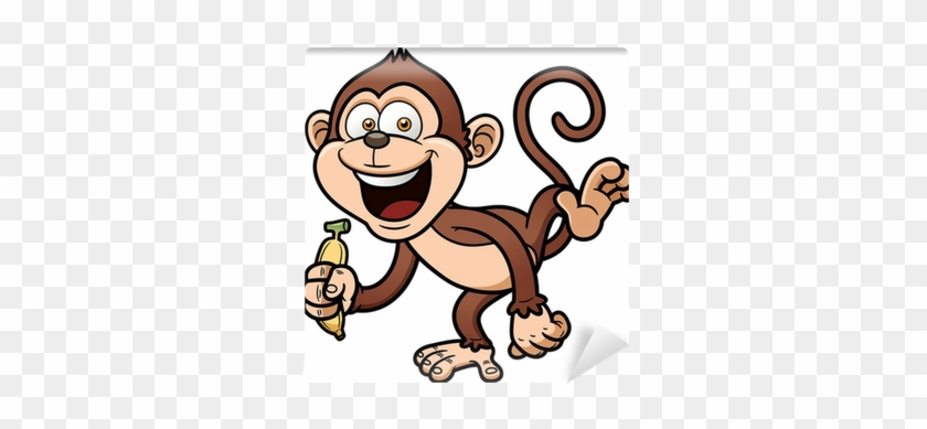 Vector Illustration Of Cartoon Monkey With Banana Wall - Monkey Cartoon #354406
