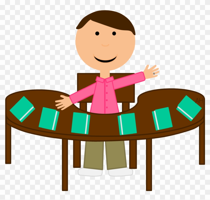 Teacher Sitting At Desk Clipart - Teacher At Table Clip Art #354479