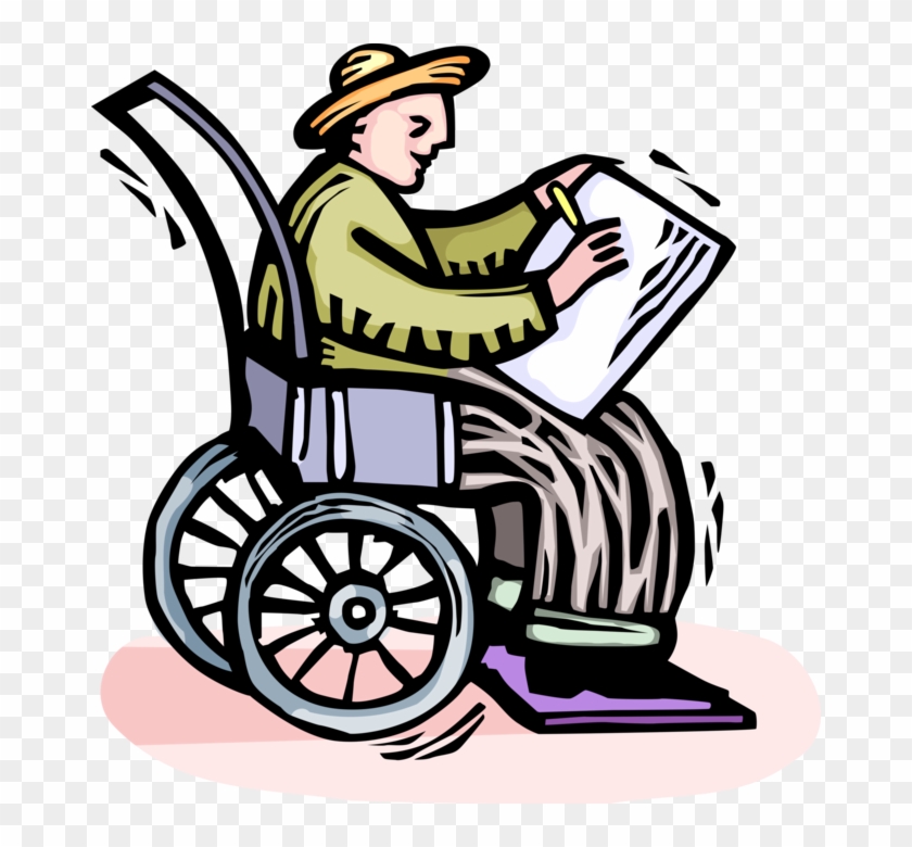 Vector Illustration Of Visual Arts Elderly Artist In - Человек В Инвалидной Коляске Рисунок #354616