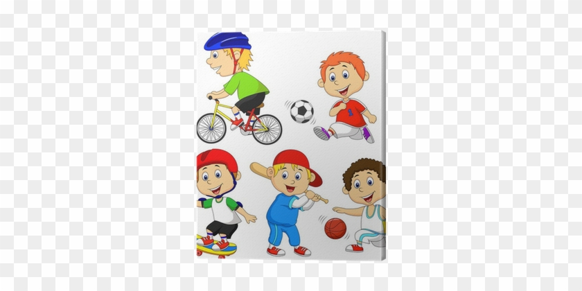Funny Boy Cartoon Character Doing Sport Canvas Print - Cartoon Sports Kid -  Free Transparent PNG Clipart Images Download
