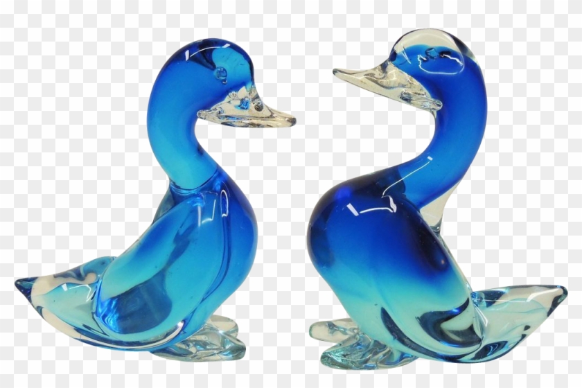 Pair Large Blue Seguso Murano Glass Ducks - Mallard #355039