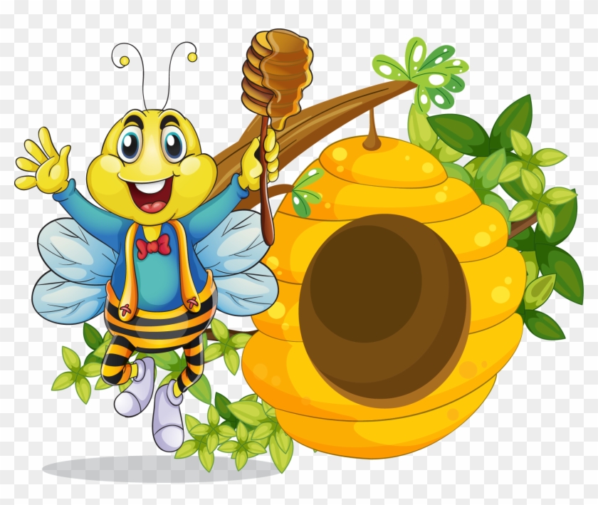 Beehive Cartoon Clip Art - Beehive And Bee Cartoon - Free Transparent