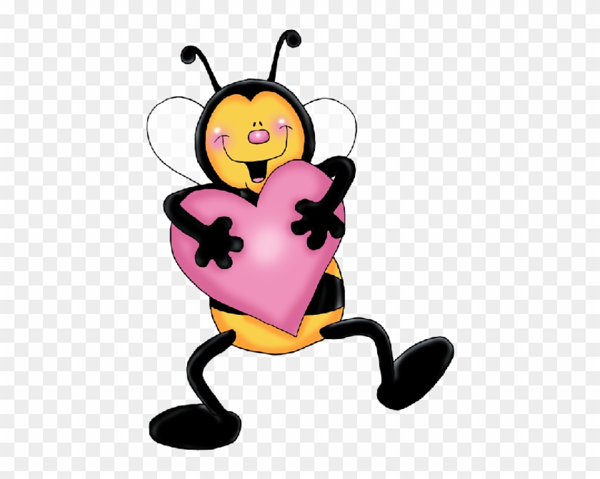 Bees With Pink Love Hearts Cartoon Clip Art - Bee With Hearts Png #355828