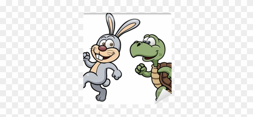 Vector Illustration Of Cartoon Rabbit And Turtle Wall - Bunny And The Turtle #357176