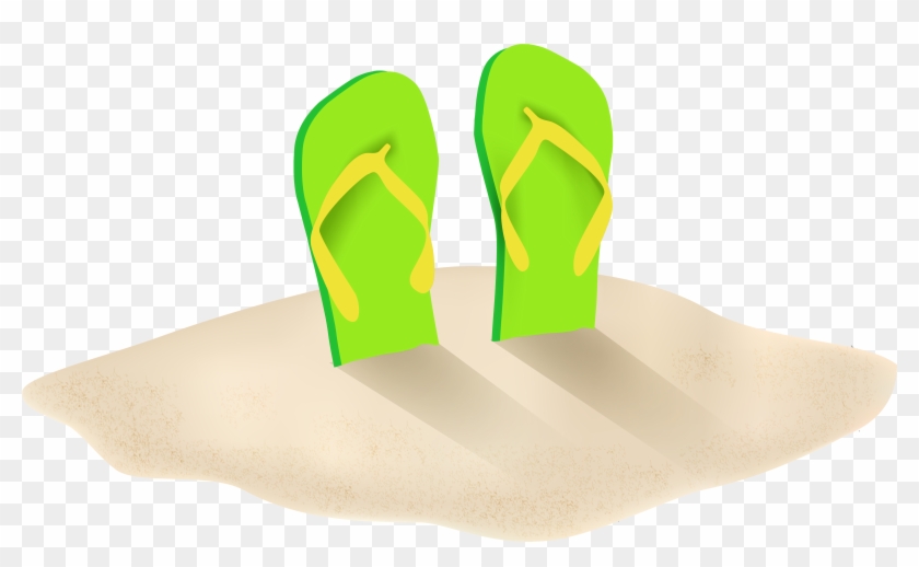 Green Flip Flops In Sand Png Clipart Image - Clip Art #357358