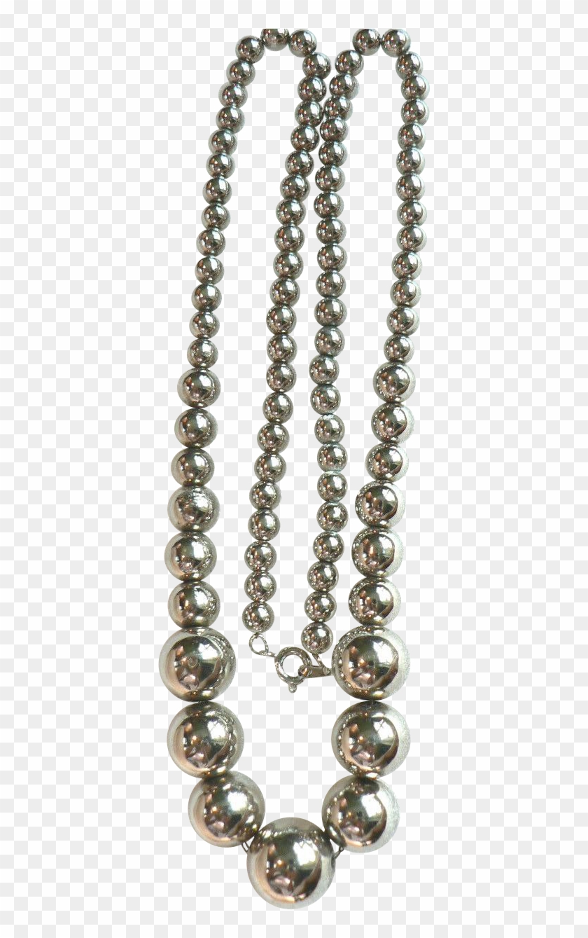 Vintage Long Silver Plated Graduated Bead Necklace - Vintage Long Silver Plated Graduated Bead Necklace #357769