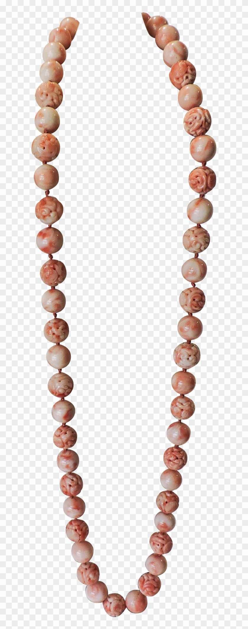 Angel Skin Coral Carved 29” Beaded Necklace With Shou - Bead #357774