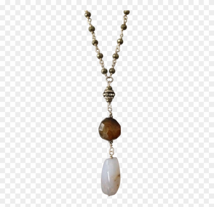 Pyrite Chain With Agate And Chalcedony Pendant Necklace - Chalcedony #357847