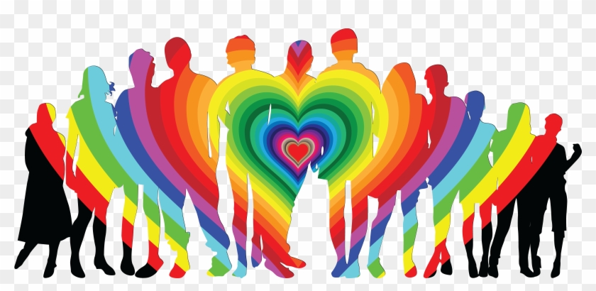 Free Clipart Of A Silhouetted Crowd With A Rainbow - Human Family #357976