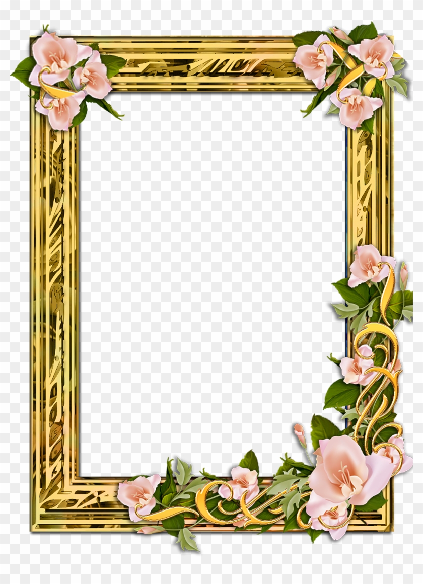 Png Gold Frame With Flowers On A Transparent Background - Png Format Gold Picture Frame Transparent Background #359932