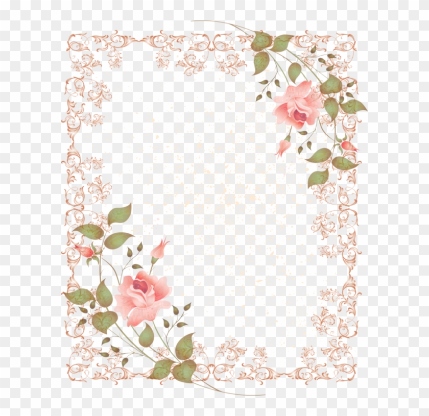 Lacy Pink Frame With Pink Rose Corner Accents - Pink Rose Page Border #360004