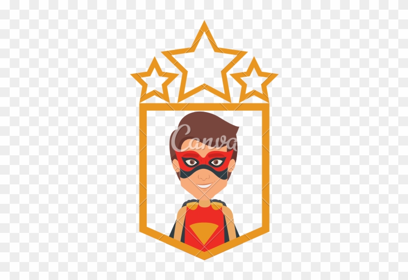 Superhero In Frame With Golden Stars - Vector Graphics #360109