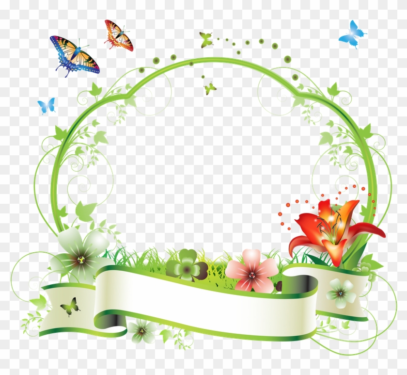 Butterflies & Flowers Frame Çerçeve-frame & Border - Frame Floral Png #360346